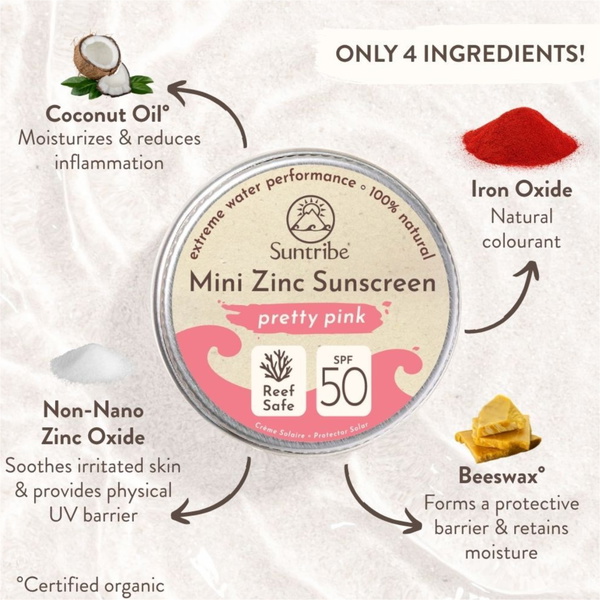 2026 Suntribe Organic Mineral Mini Zinc Tin SPF 50 STZTM - Pretty Pink
